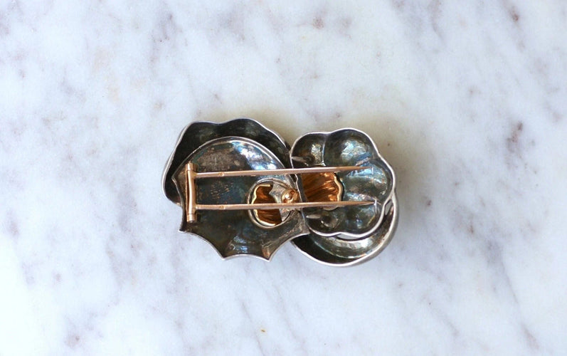 Broche Broche vintage abstraite or rose et argent 58 Facettes