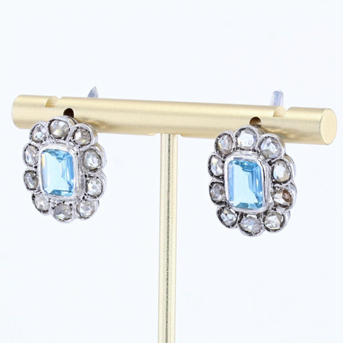 Boucles d'oreilles Boucles d'oreilles anciennes marguerites aigue-marines et diamants taillés en rose 58 Facettes 21-717