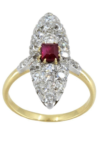 Bague 53 MARQUISE ANCIENNE RUBIS ET DIMANANTS 58 Facettes 052881
