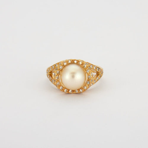 Bague 54 Bague perle, diamants, or jaune 58 Facettes HS20599