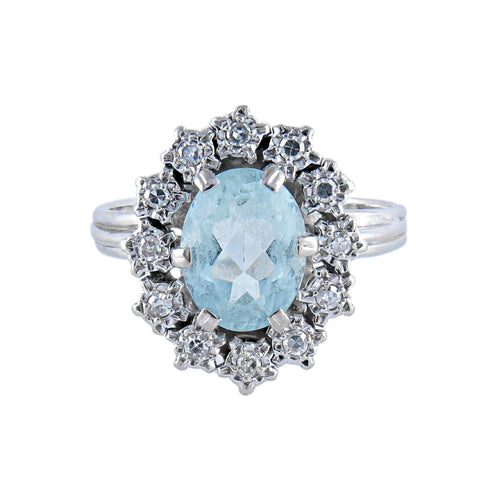 Bague Bague Marguerite Aigue-marine et Diamants 58 Facettes