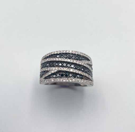 Bague 53 Bague bandeau diamants blancs et noirs 58 Facettes