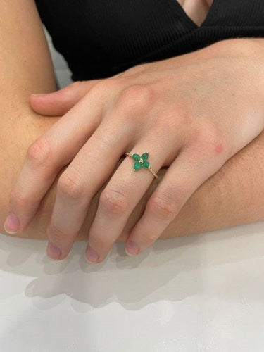 Bague 52 BAGUE FLEUR ÉMERAUDES ET DIAMANTS 58 Facettes 056251