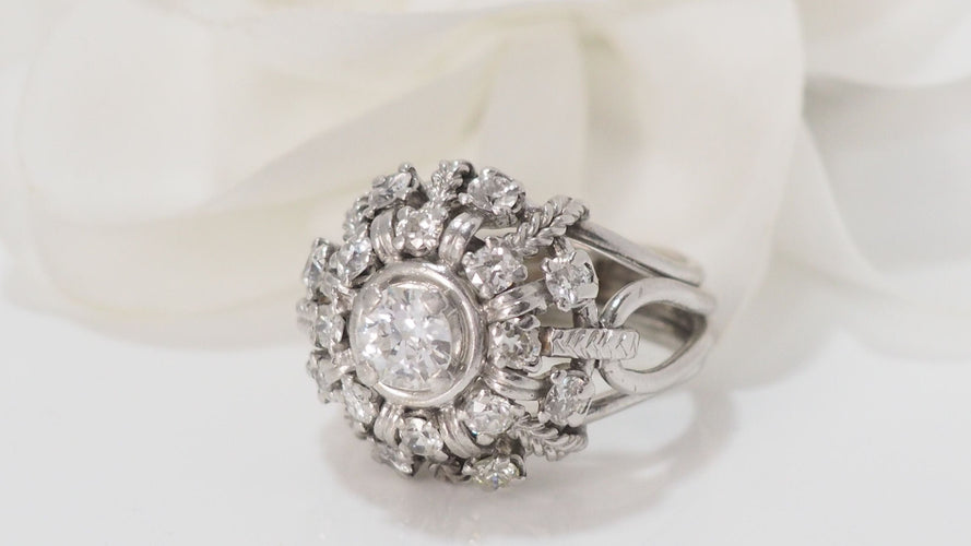 Bague 50 Bague entourage Vintage en Palladium et diamants 58 Facettes 29680