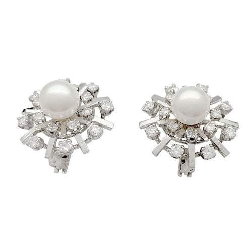 Boucles d'oreilles Boucles d'oreilles vintage or blanc, diamants, perles. 58 Facettes 32120