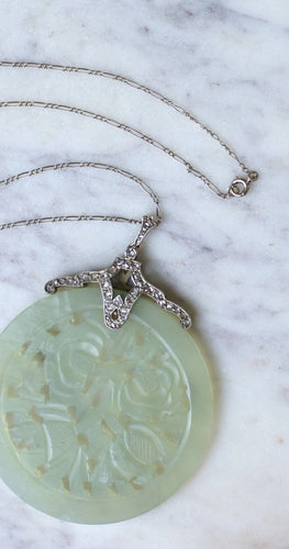 Collier Collier Art Déco diamants et Jade 58 Facettes