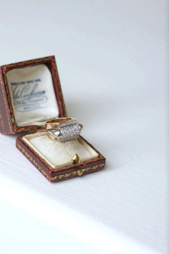 Bague Chevalière or rose et platine diamants 58 Facettes