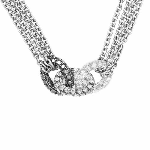 Collier Sautoir Titane et Or blanc Diamants Blancs Gris et Noirs 58 Facettes 33800080