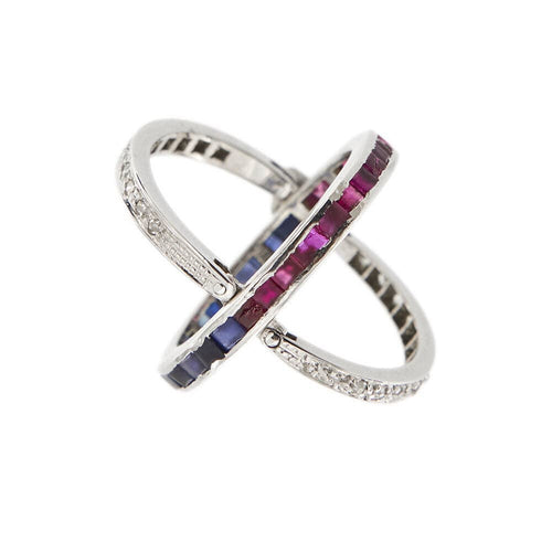 Bague 55 Bague Art Déco avec saphirs, rubis et diamants 58 Facettes 28944