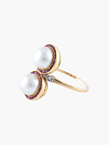 Bague Bague Toi & Moi Perles Rubis 58 Facettes