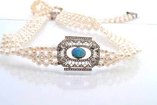 Collier Collier perles de culture et diamants, motif Art Déco 58 Facettes 25389