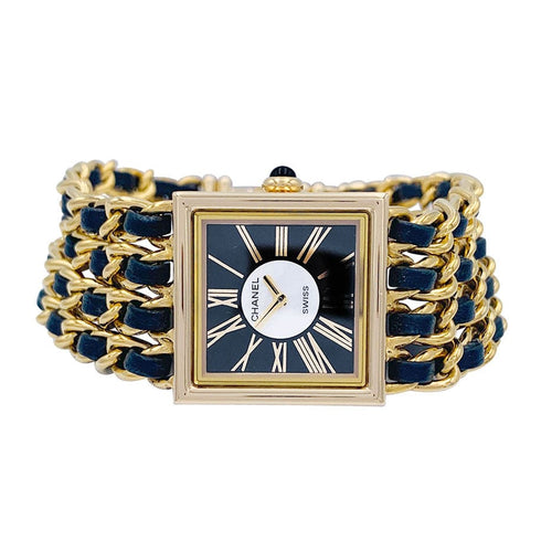 Montre Montre Chanel, "Mademoiselle", or jaune, cuir. 58 Facettes 32185