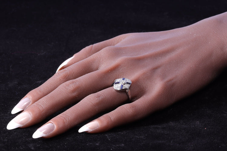 Bague 59 bague de fiançailles diamant et saphir vintage des années 1930 58 Facettes 23271-0610