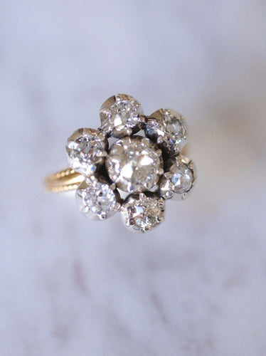 Bague Bague de fiançailles marguerite ancienne, or, argent et diamants 58 Facettes