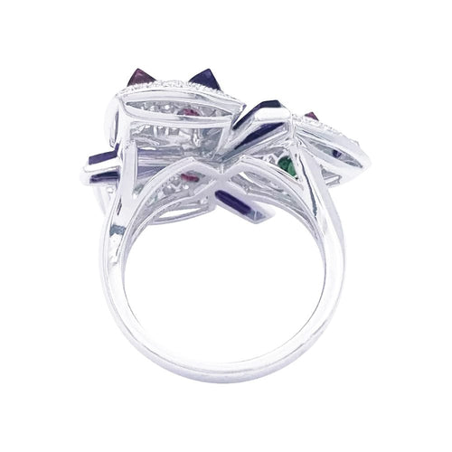 Bague 55 Bague Cartier, "Caresse d'Orchidées", or blanc, diamants, pierres de couleurs. 58 Facettes 33024