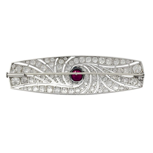 Broche Broche Art Déco en platine, rubis et diamants. 58 Facettes 31864