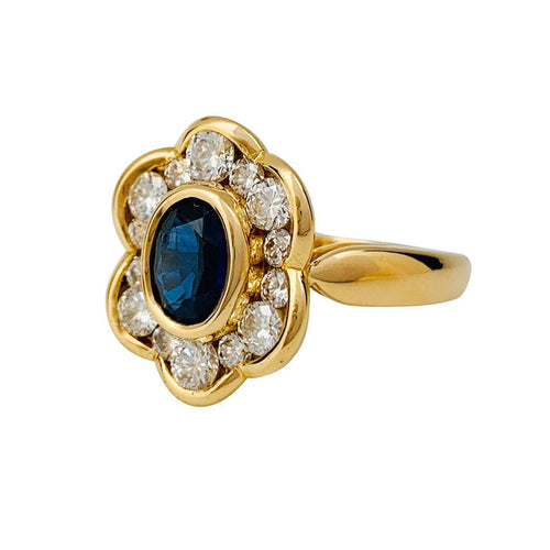 Bague 55 Bague fleur en or jaune, saphir et diamants. 58 Facettes 30884