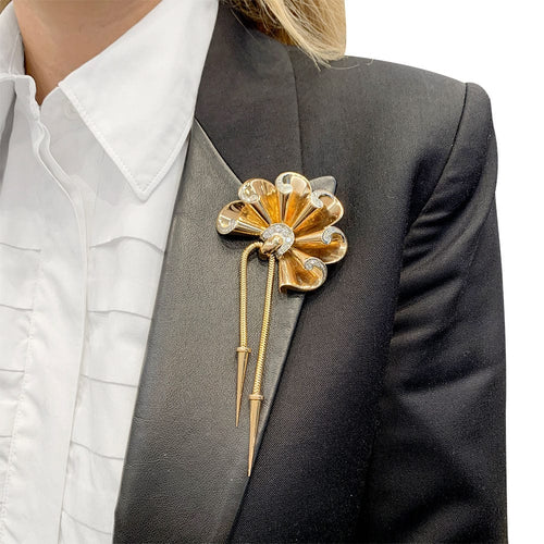 Broche Broche vintage or rose, platine et diamants. 58 Facettes 32115