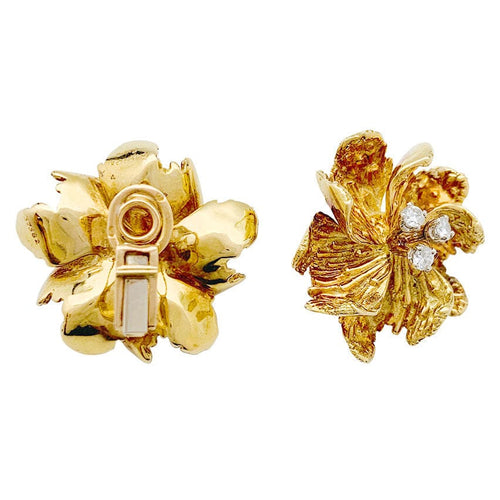 Boucles d'oreilles Boucles d'oreilles Boucheron "Fleurs" or jaune et diamants. 58 Facettes 31227