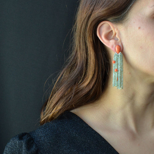 Boucles d'oreilles Boucles d'oreilles corail diamants et agates vertes 58 Facettes 22-198