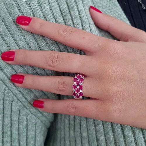 Bague Bague rubis diamants or blanc 58 Facettes