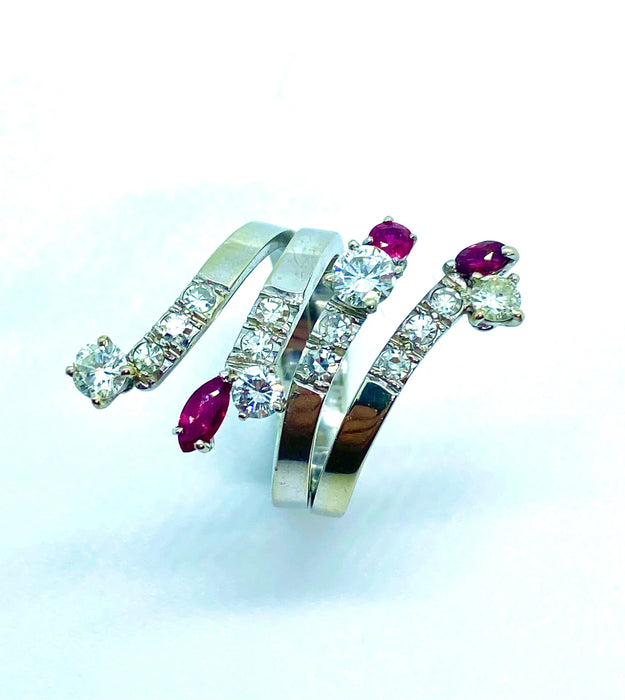 Bague Bague Serpent Or blanc Rubis Diamants 58 Facettes