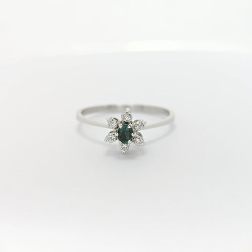 Bague 59 Bague Marguerite Or Blanc Diamants Emeraude 58 Facettes 27850