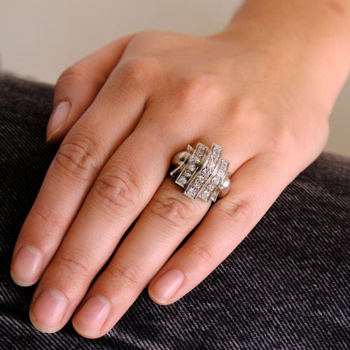 Bague 53 Bague Dôme Platine Diamants 58 Facettes