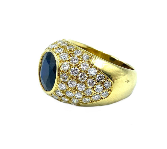 Bague Bague joncs or jaune, saphir et diamants 58 Facettes