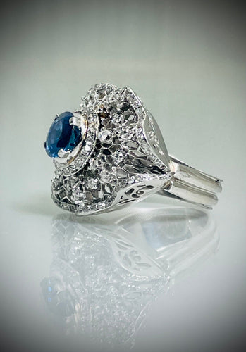 Bague 53 Bague Dentelles Saphir et Diamants 1950 58 Facettes