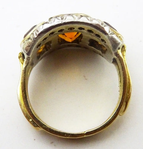 Bague Bague vintage citrines et diamants en or et argent 58 Facettes