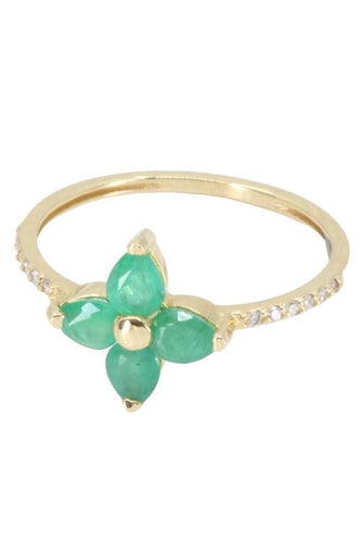 Bague 52 BAGUE FLEUR ÉMERAUDES ET DIAMANTS 58 Facettes 056251