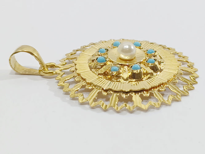 Pendentif Pendentif Or Turquoises Et Perle 58 Facettes 3096/1
