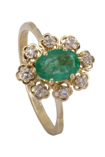 Bague 53 BAGUE MARGUERITE ÉMERAUDE ET DIAMANTS 58 Facettes 078191