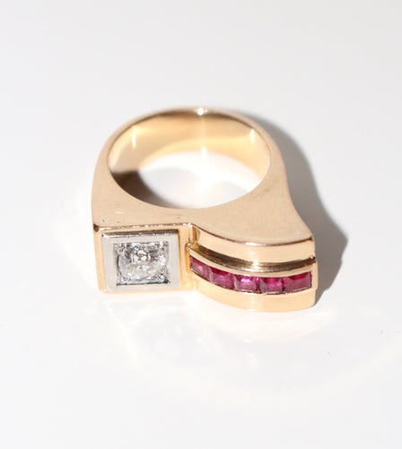Bague 50 / diamant Bague Tank Diamant Et Pierres Rouges 58 Facettes 505