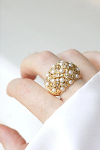 Bague Bague jonc croisillons perles et diamants 58 Facettes