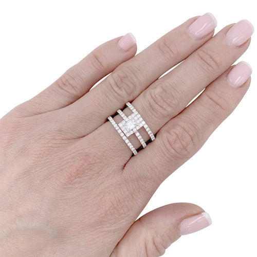 Bague 54 Bague Edouard Nahum, Trilogie Emeraude, diamants, or blanc. 58 Facettes 32515