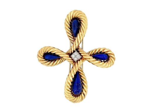 Broche broche VAN CLEEF & ARPELS pendentif croix cabochon lapis lazuli diamants 58 Facettes 257360