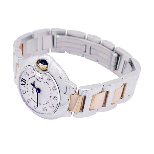 Montre Montre Cartier, "Ballon Bleu de Cartier", acier, or rose, diamants. 58 Facettes 33435