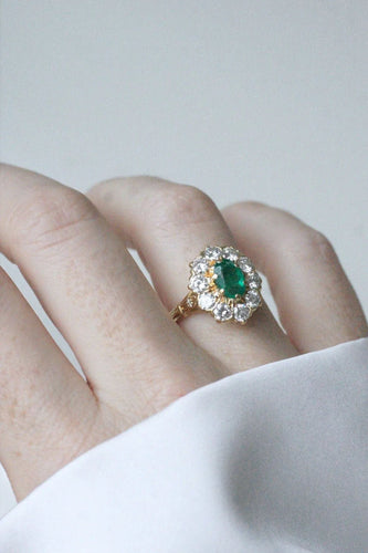 Bague Bague marguerite vintage émeraude et diamants 58 Facettes