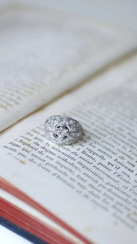 Bague 53 Bague dôme Art Déco Or blanc Platine Diamants 58 Facettes