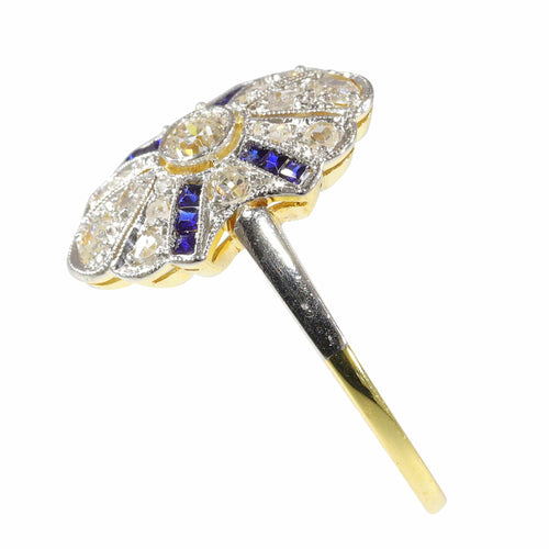 Bague 55 Bague de fiançailles Art Déco Diamant Saphir 58 Facettes 23263-0558