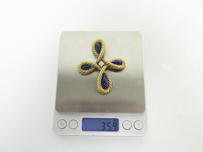 Broche broche VAN CLEEF & ARPELS pendentif croix cabochon lapis lazuli diamants 58 Facettes 257360