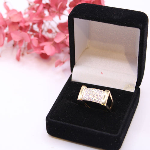 Bague Bague large or jaune et pavage de diamants 58 Facettes