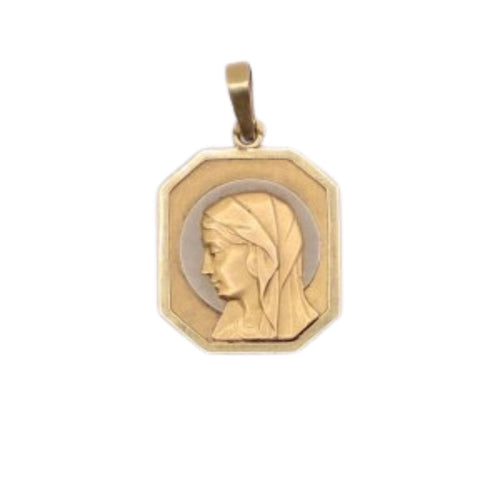 Pendentif Médaille religieuse octogonale Vierge de profil auréolée d’or blanc 58 Facettes