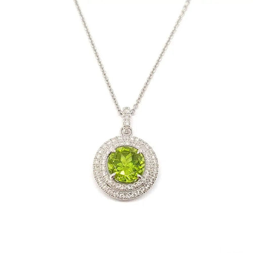 Collier Collier péridot entourage diamants or blanc 58 Facettes