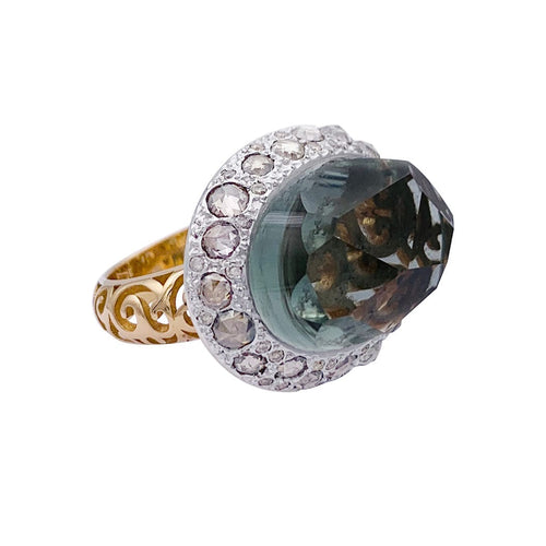 Bague 52 Bague Pomellato, "Tango", or rose, diamants bruns, diamants, prasiolite. 58 Facettes 32831
