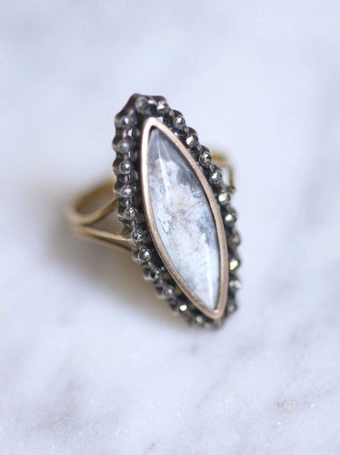 Bague marquise ancienne en or et argent, miniature, début du XXe siècle 58 Facettes