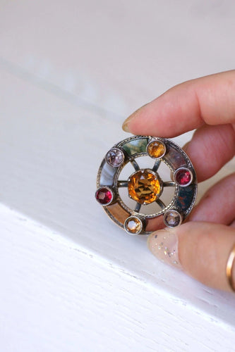 Broche Broche ronde Ecossaise ancienne citrine, jaspe, et agate 58 Facettes