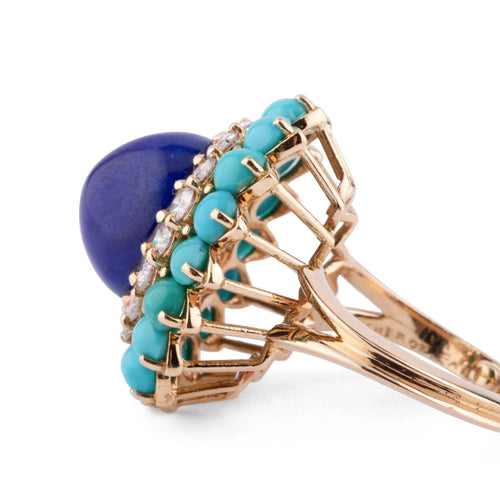 Bague Bague cocktail Boucheron Or jaune, Lapis Lazuli, Turquoises & Diamants 58 Facettes 1